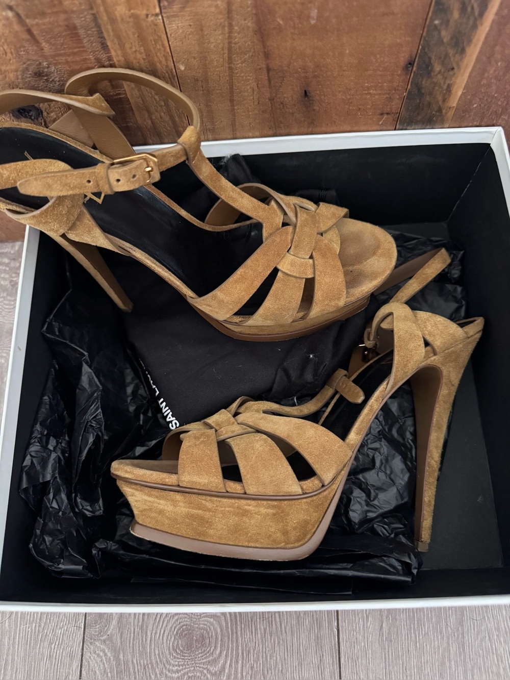 YSL Yves Saint Laurent Suede Platform High Heel Sandals